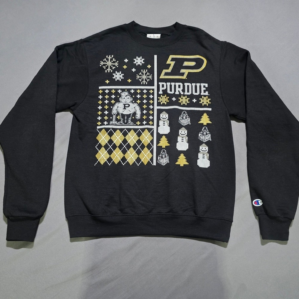 Champion Purdue Sweatshirt Mens Small Black Ugly Christmas Sweater Eco Fleece